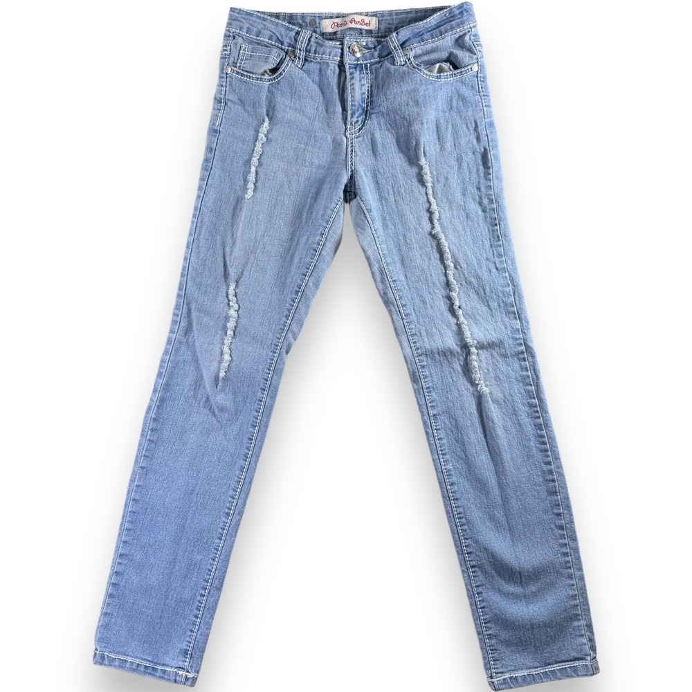 Paris Angel Jeans Womens 3/4 Light Wash Blue Distressed Retro Bootcut Pants